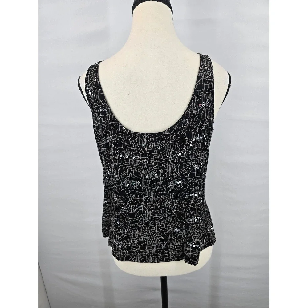 Alex Evenings Womens Black Gold Crackle Sequin Scoop Neck Formal Tank Top Large - Picture 2 of 4